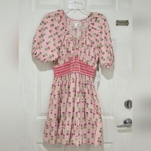 Jopra Floral Dress Puff Sleeves Embroidered Bodice Pink Size S